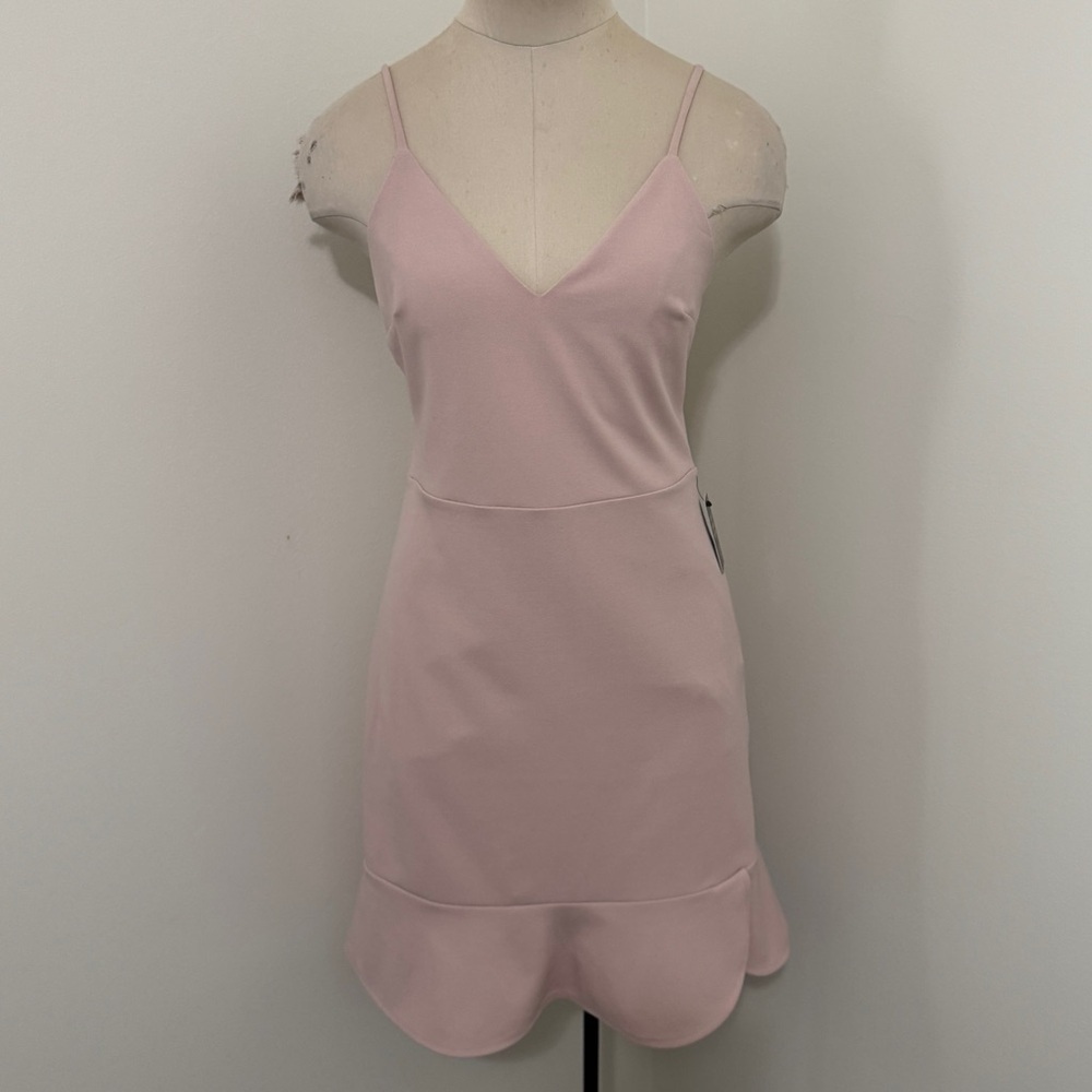 NEW Express Small Light Pink Mini Dress ~ Wedding Guest Party Dance Ruffle Hem